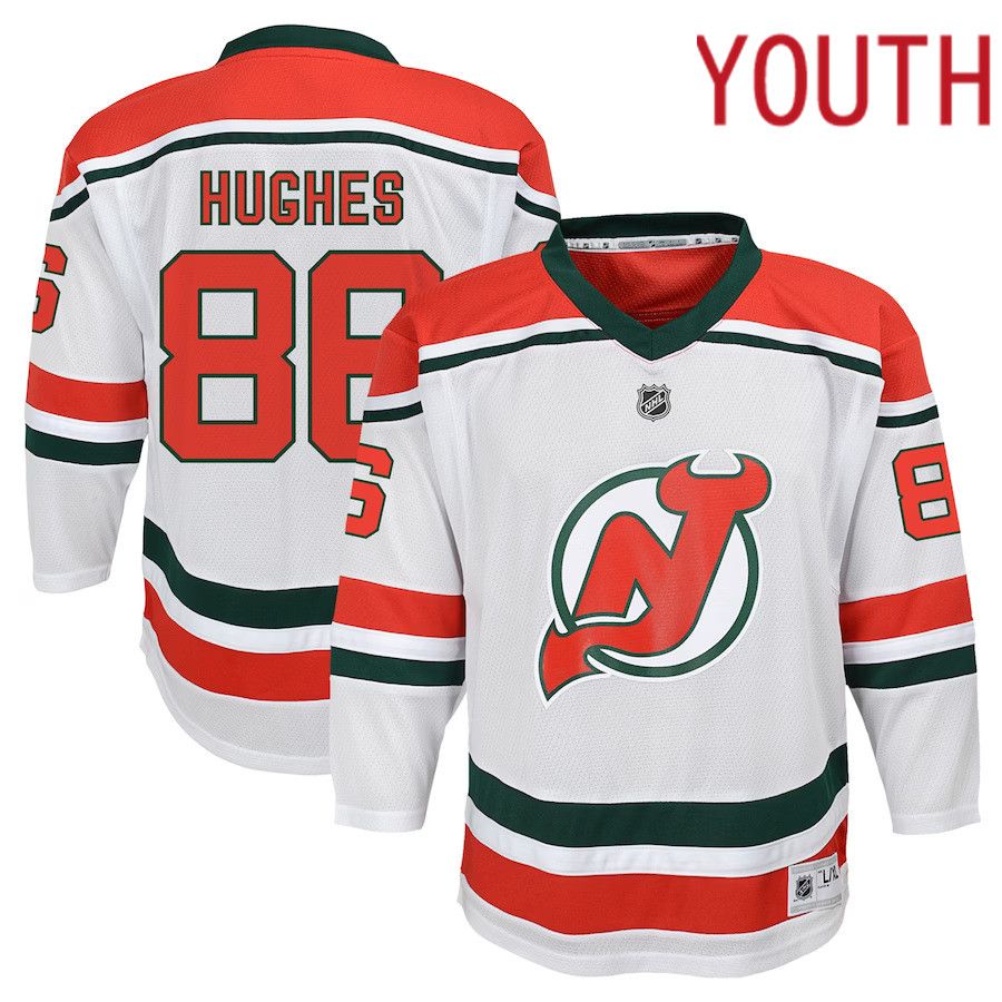 Youth New Jersey Devils Jack Hughes White 2022-23 Heritage Replica NHL Jersey->youth nhl jersey->Youth Jersey